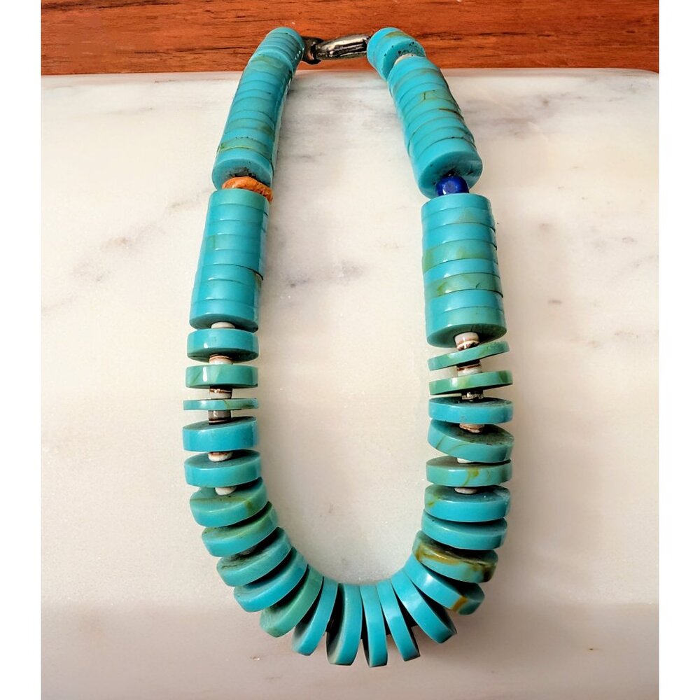 Southwestern Sterling Silver Graduated Faux Turquoise and Shell Heishi Bracelet